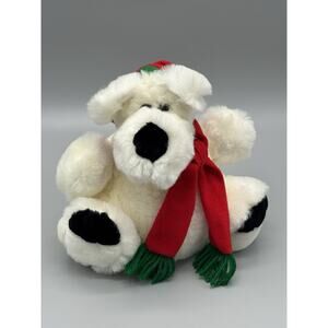 Vintage 1988 Chrisha Playful Plush White Christmas Bear 8.5” Stuffed Animal